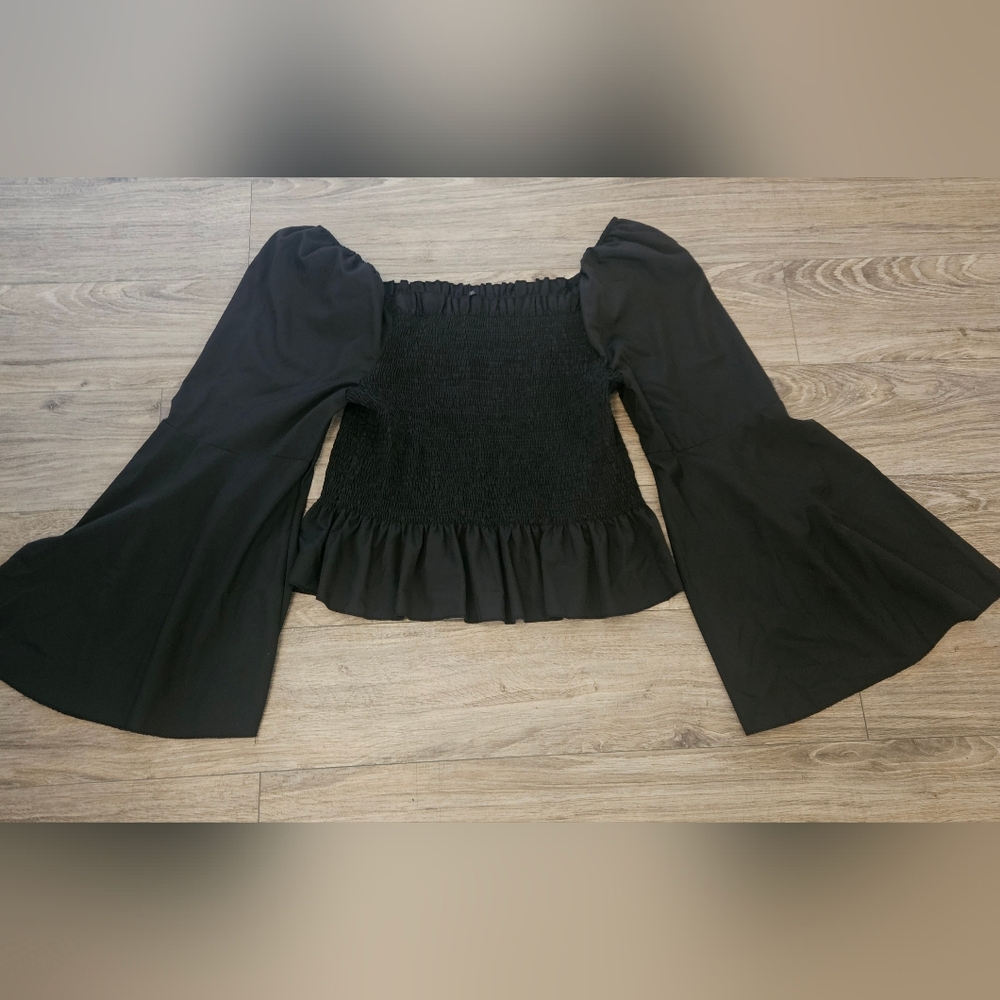 SHEIN Black Blouse with Bell Sleeves‎